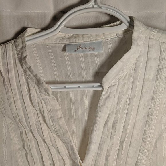 JH Collectibles Petite White Blouse Button-up Shirt V-neck 3/4 Sleeves Peasant M - Picture 2 of 12